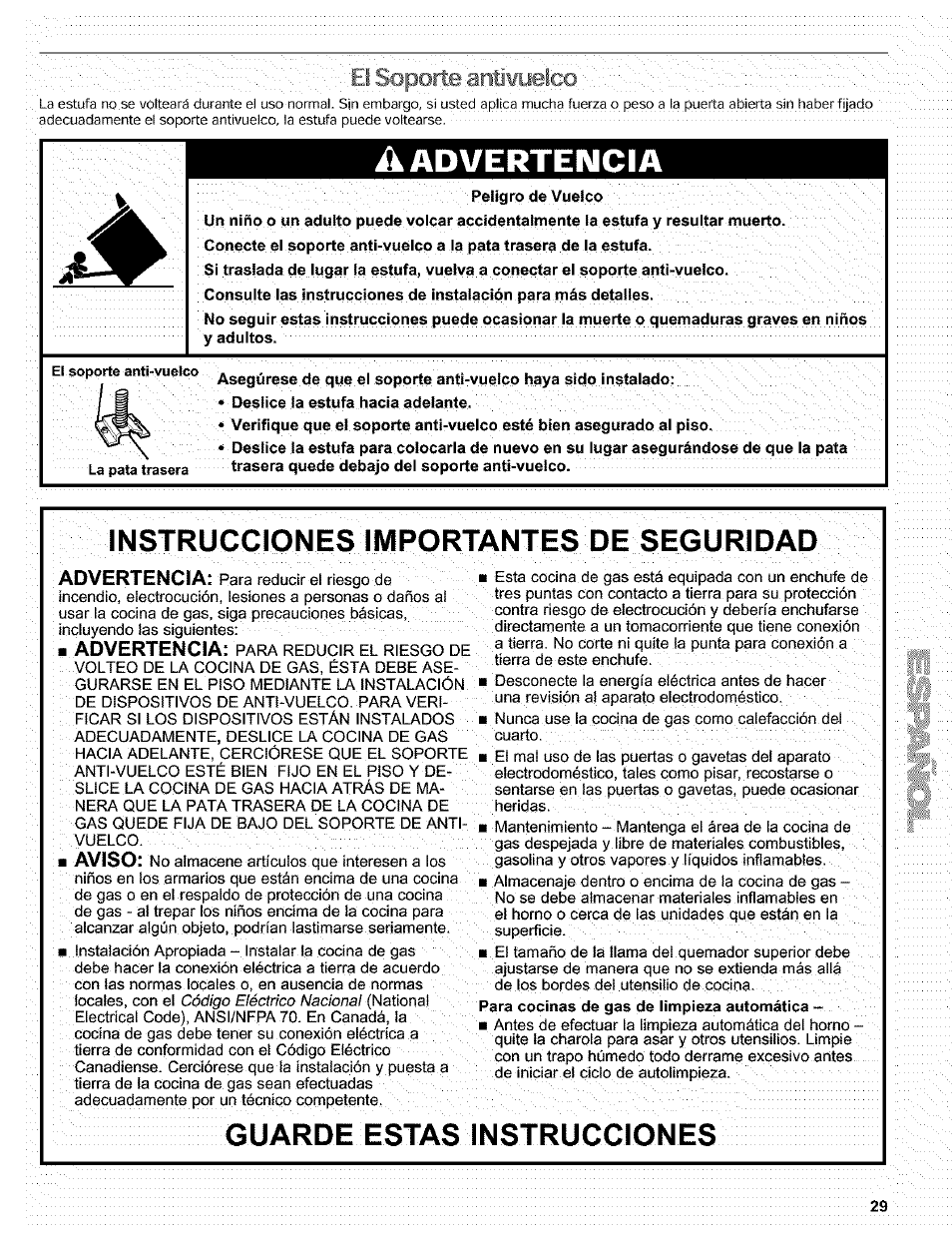 A advertencia, Instrucciones importantes de seguridad, G u ard e e stas i n stru cci o n es | El soporte aniwyelco, Advertencia, Aviso | Kenmore 665.72002 User Manual | Page 29 / 52