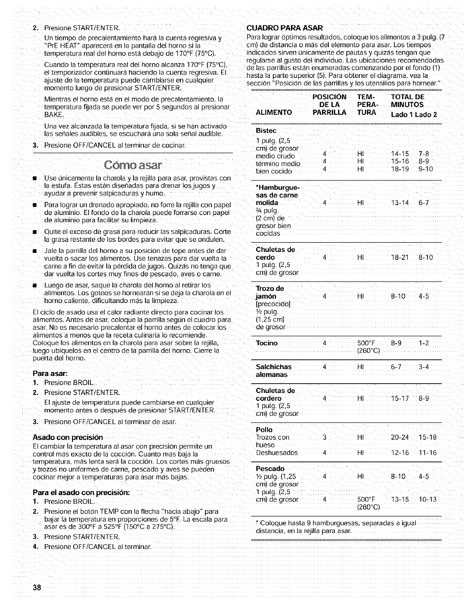 Cómo asar | Kenmore 665.72002 User Manual | Page 38 / 52