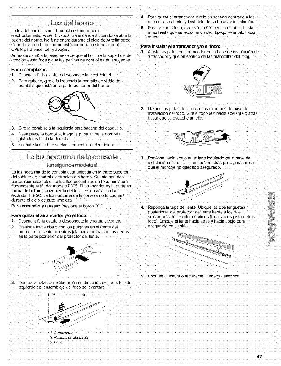 Lyzdel horno, La i uz nocturna de la consola | Kenmore 665.72002 User Manual | Page 47 / 52