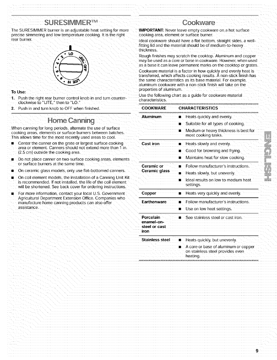 Suresimmer, Horoegaririirig, Cookware | Kenmore 665.72002 User Manual | Page 9 / 52