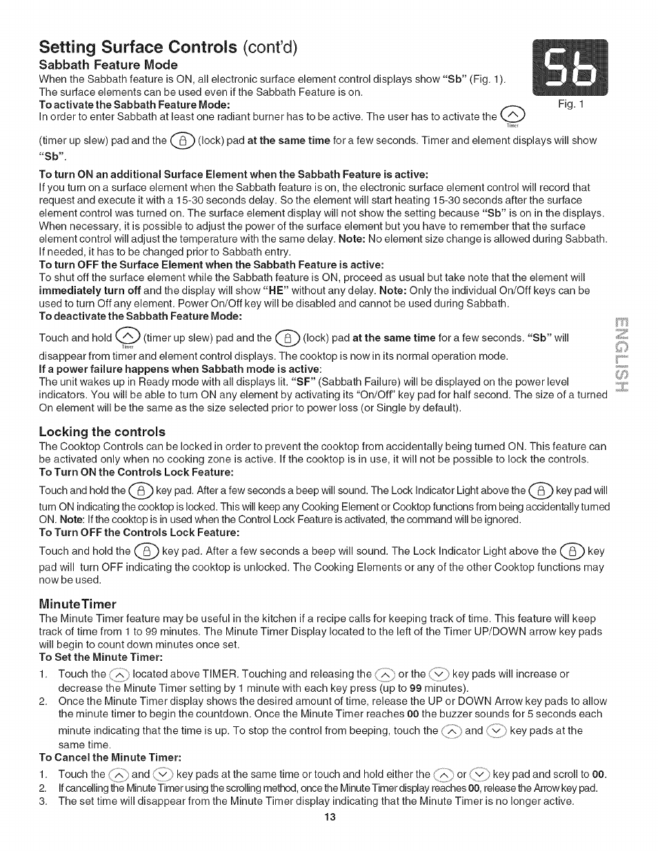 Locking the controls, Minutetimer, Locking the controls minute timer | Setting surface controls (confcl) | Kenmore 790.4282 User Manual | Page 13 / 18