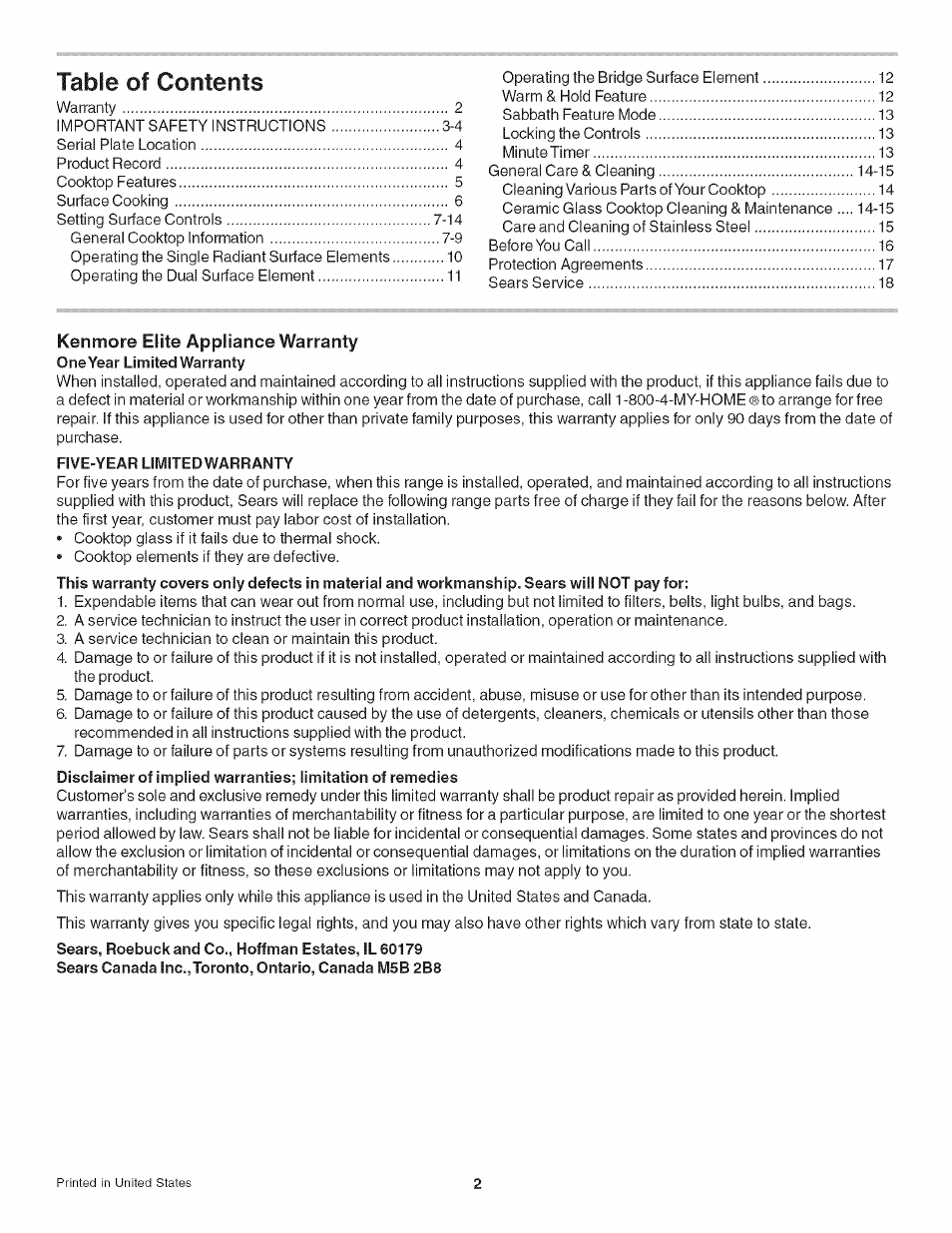 Kenmore 790.4282 User Manual | Page 2 / 18