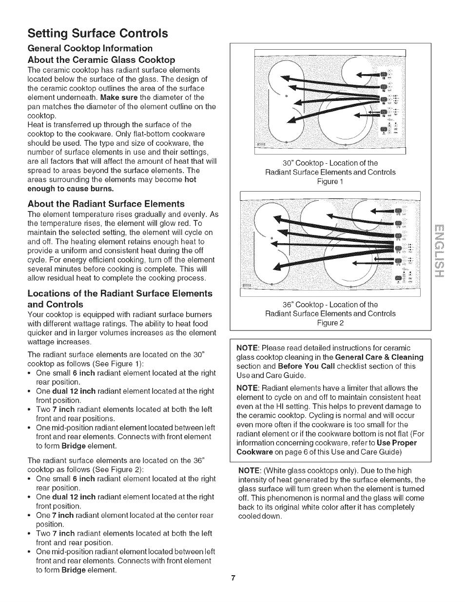 About the radiant surface elements, Setting surface controls | Kenmore 790.4282 User Manual | Page 7 / 18