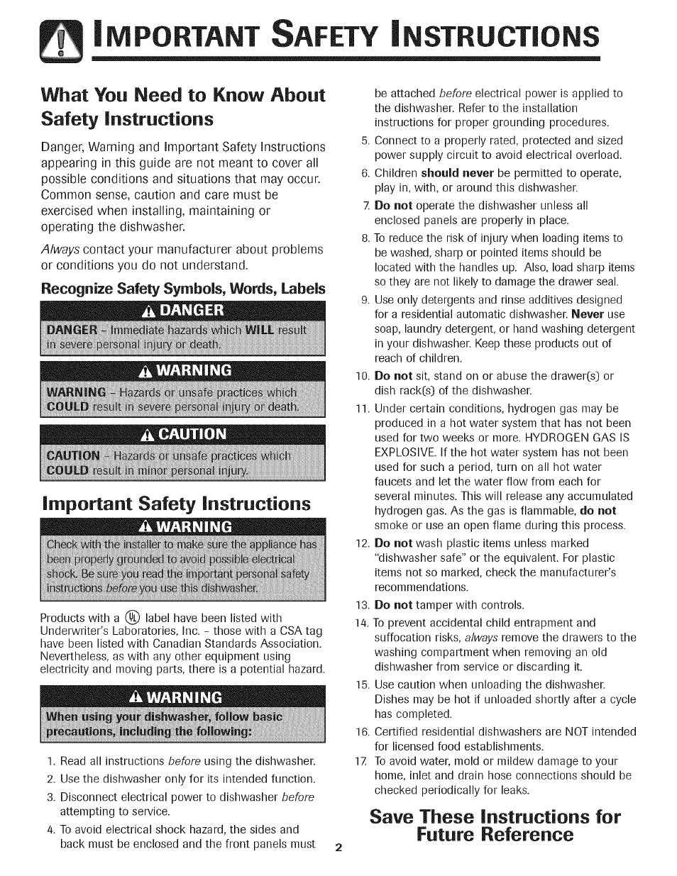 Safety instructions, Mportant, Afety | Nstructions, What you need to know about safety instructions, Important safety instructions, Save these instructions for future reference | Kenmore 465.1333 User Manual | Page 3 / 22