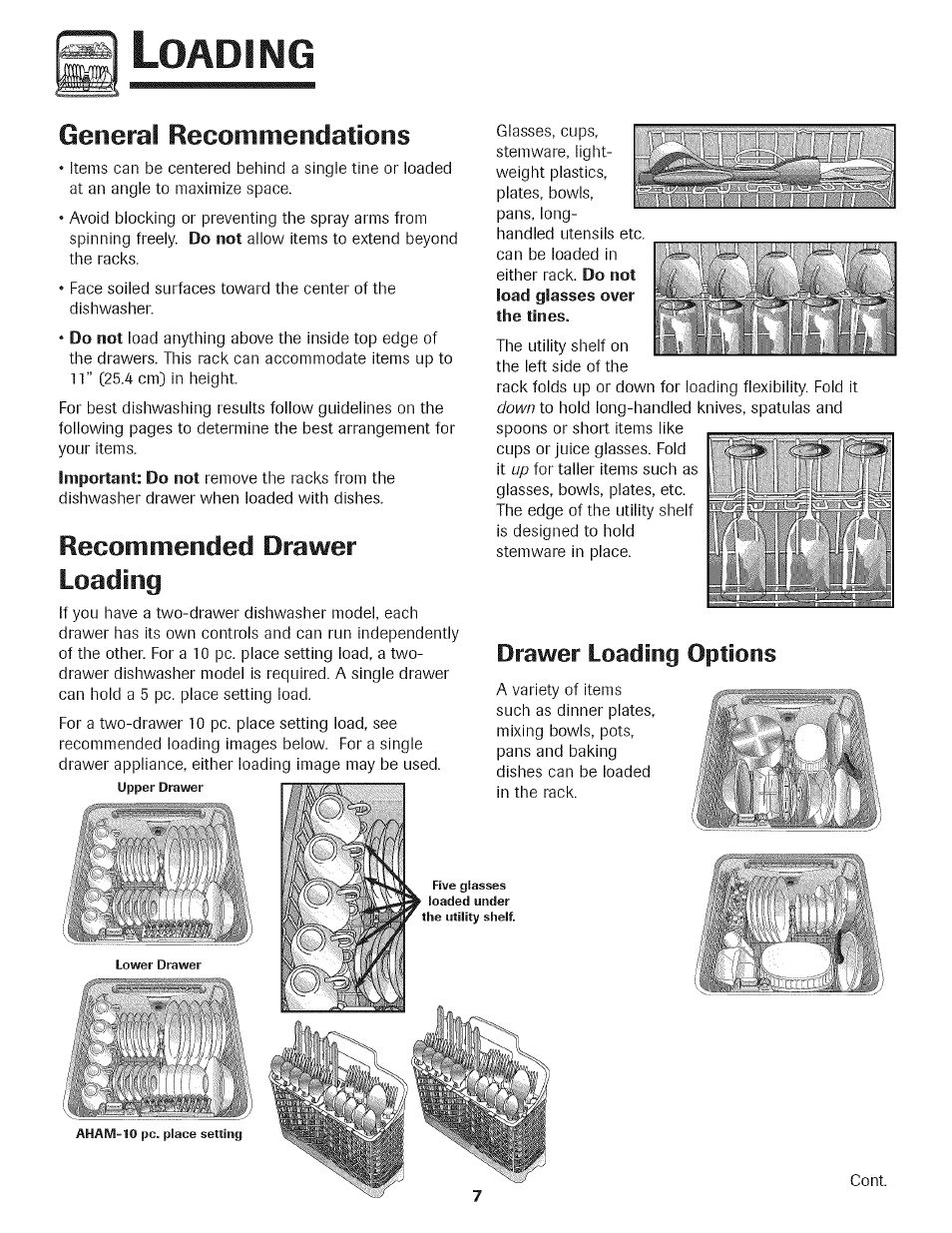 Loading, General recommendations, Loading -8 | Oading, Recommended drawer loading, Drawer loading options | Kenmore 465.1333 User Manual | Page 8 / 22