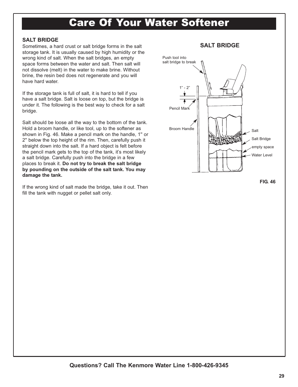 Care of your water softener | Kenmore IntelliSoft 350 Series 625.383560 User Manual | Page 29 / 48