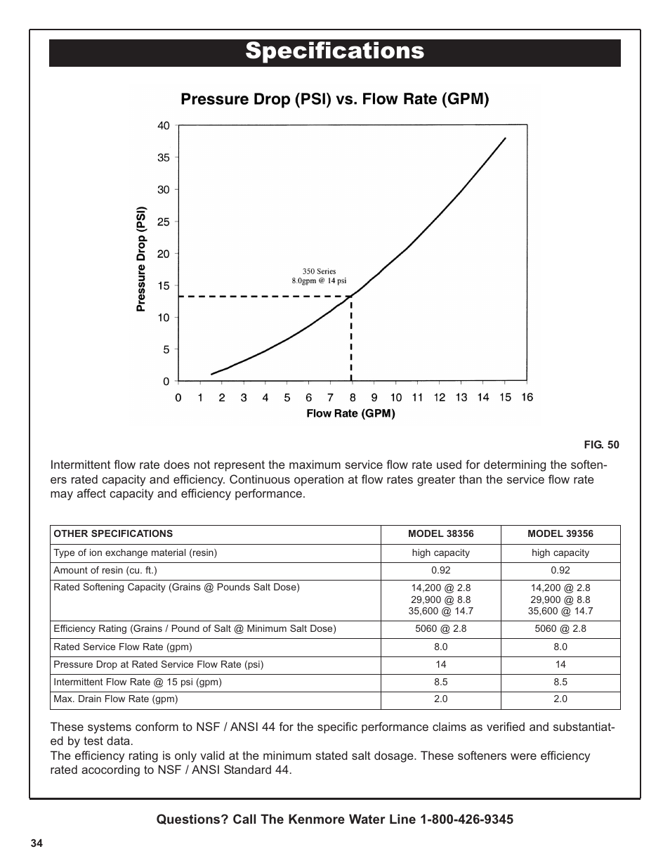 Specifications | Kenmore IntelliSoft 350 Series 625.383560 User Manual | Page 34 / 48