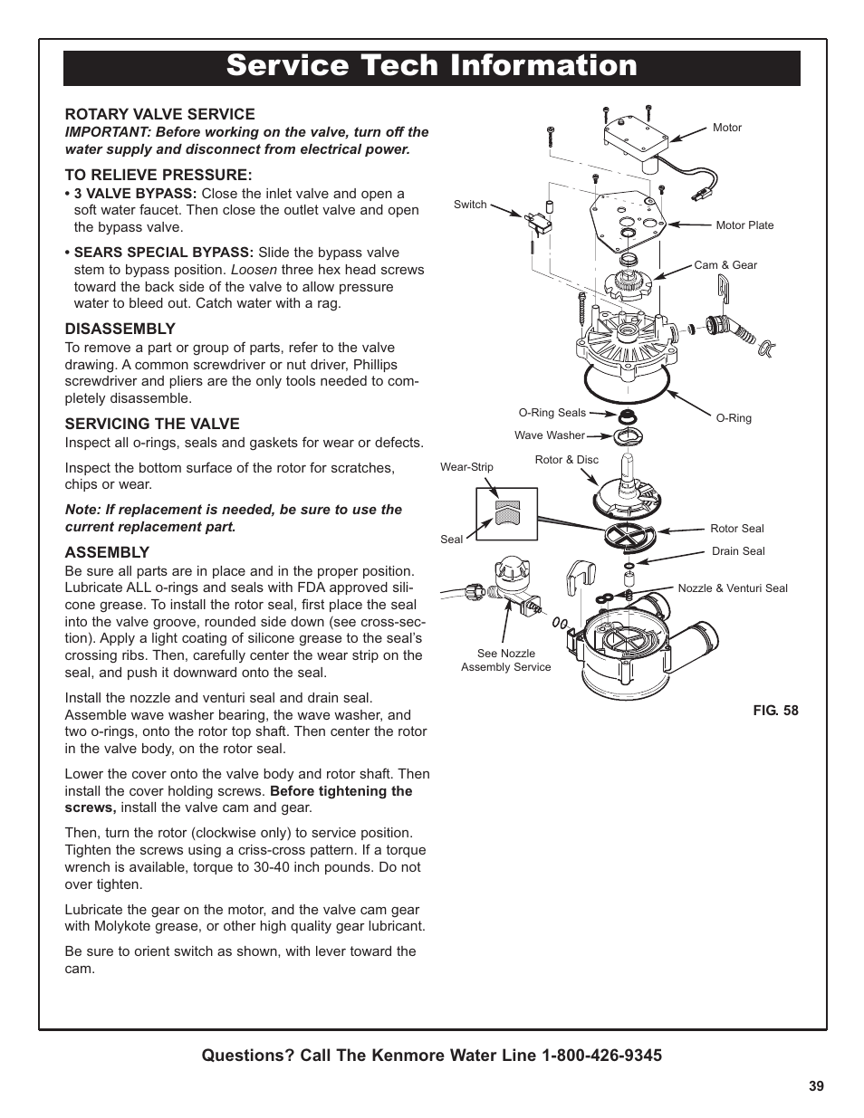 Service tech information | Kenmore IntelliSoft 350 Series 625.383560 User Manual | Page 39 / 48