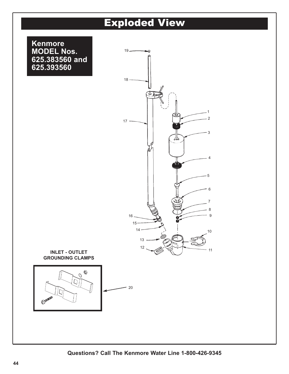 Exploded view | Kenmore IntelliSoft 350 Series 625.383560 User Manual | Page 44 / 48