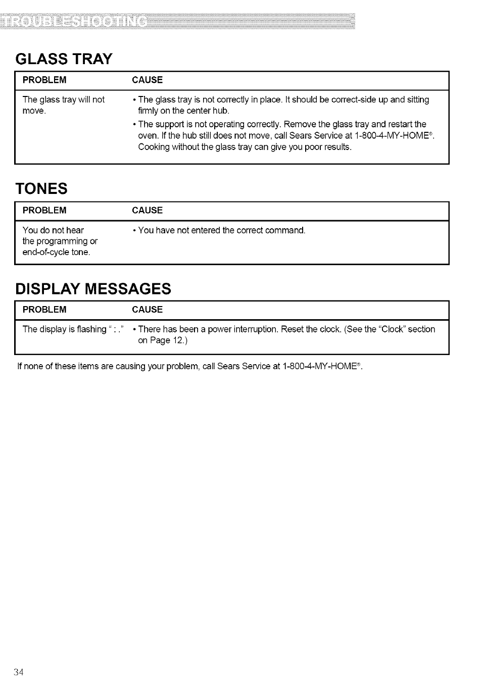 Glass tray, Tones, Display messages | Kenmore ULTRA WAVE 721.80889 User Manual | Page 34 / 35