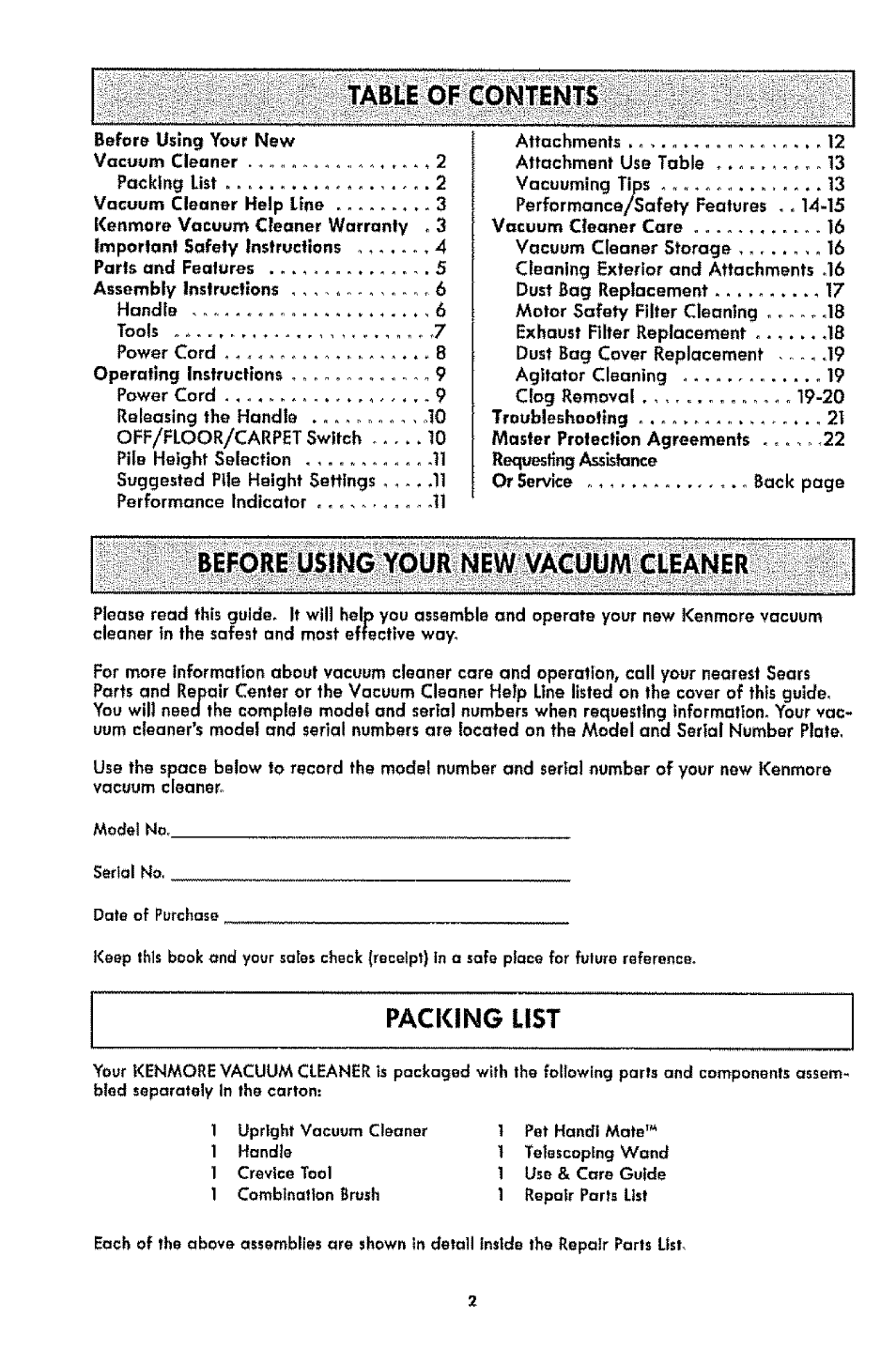 Kenmore 1T6.31100 User Manual | Page 2 / 44