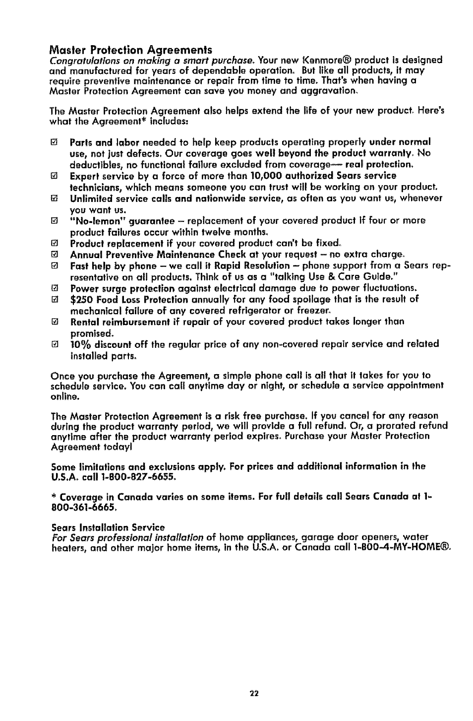 Master protection agreements | Kenmore 1T6.31100 User Manual | Page 22 / 44