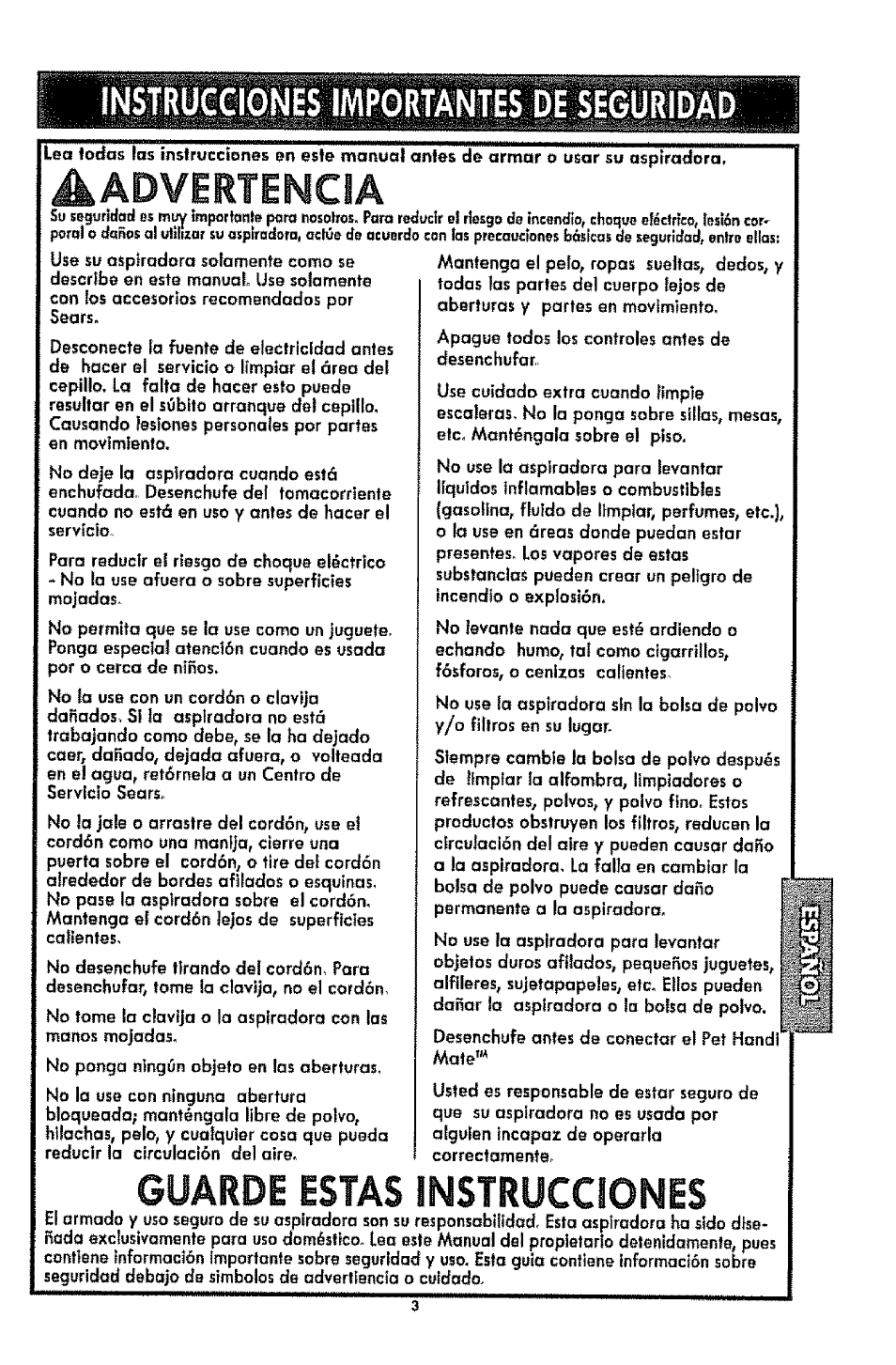 Guarde estas instrucciones, Instrucciones importantes de seguridad, Advertencia | Kenmore 1T6.31100 User Manual | Page 25 / 44