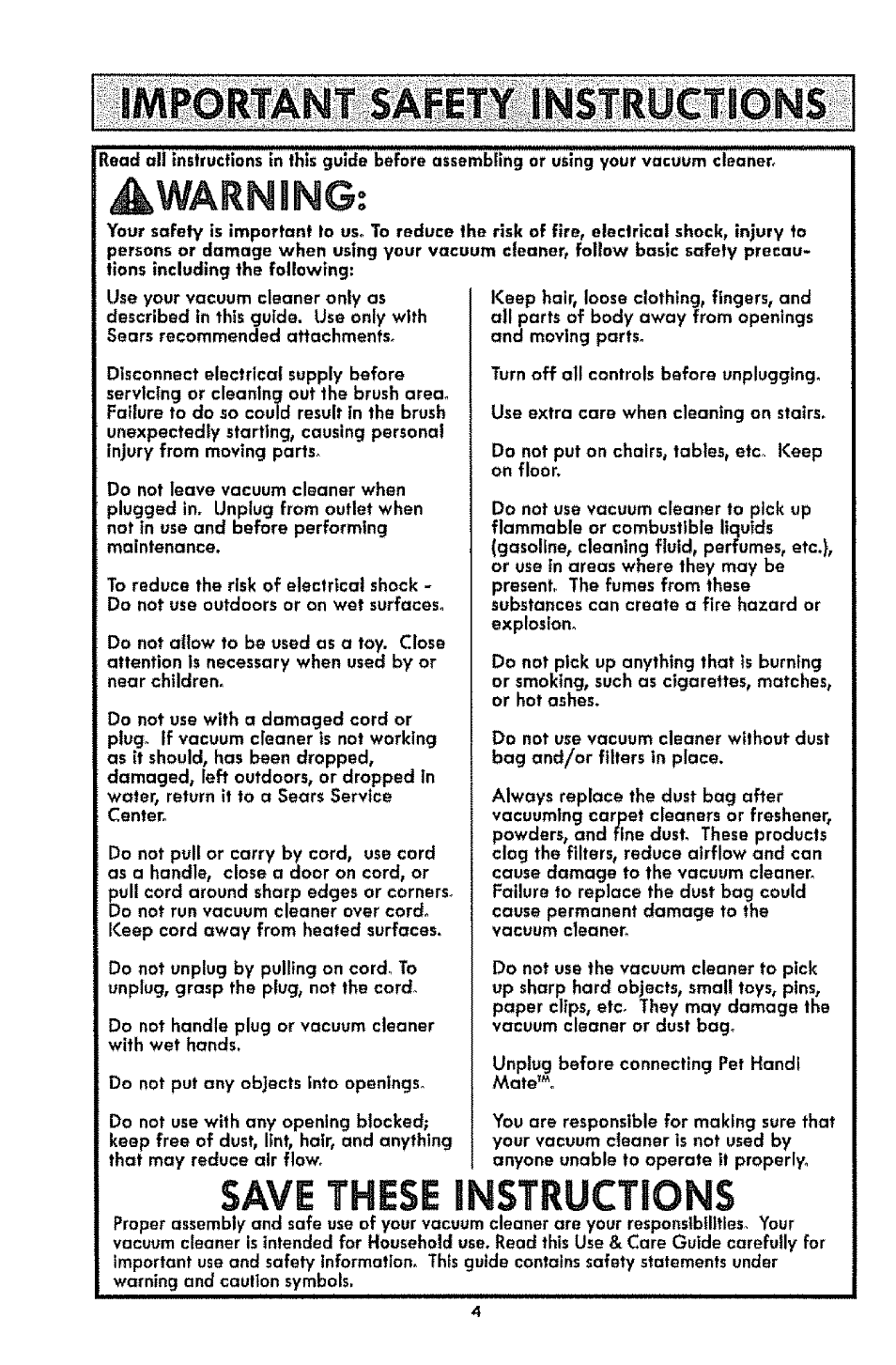 Important safety instructions, Awarning, Save these instructions | Kenmore 1T6.31100 User Manual | Page 4 / 44