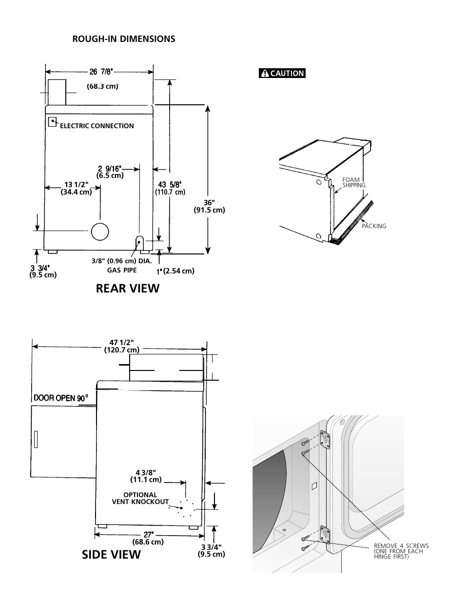 Side view, Rear view | Kenmore 417.64182300 User Manual | Page 4 / 20