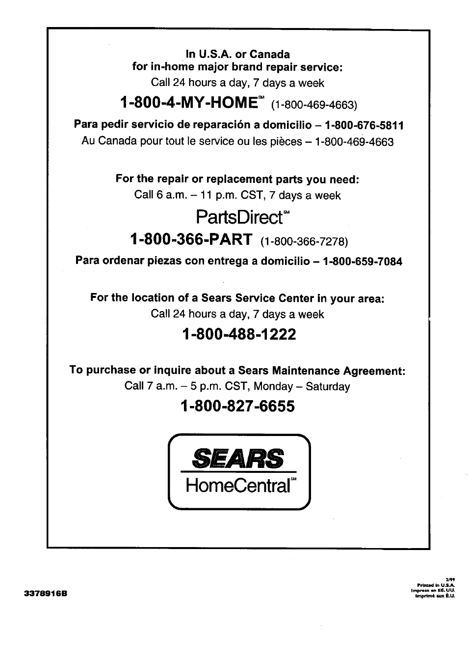 800-4-my-home, Partsdirect | Kenmore 15592 User Manual | Page 22 / 22