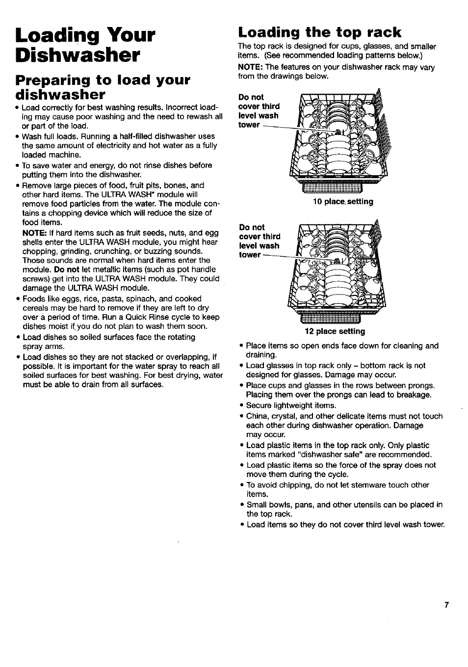 Loading your dishwasher, Preparing to load your dishwasher, Loading the top rack | Kenmore 15592 User Manual | Page 8 / 22