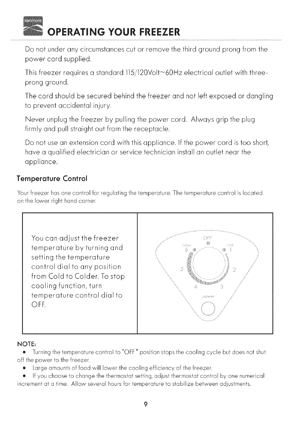 Operating your freezer | Kenmore 19502 User Manual | Page 10 / 18