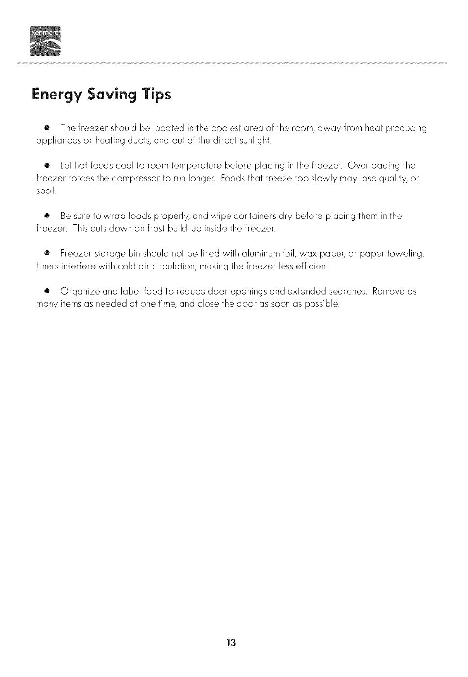 Energy soving tips | Kenmore 19502 User Manual | Page 14 / 18