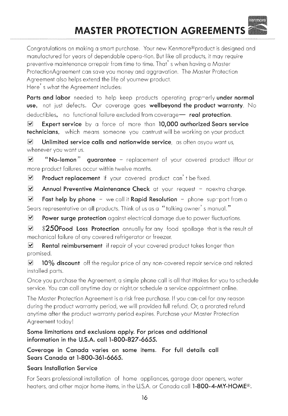 Master protection agreements | Kenmore 19502 User Manual | Page 17 / 18