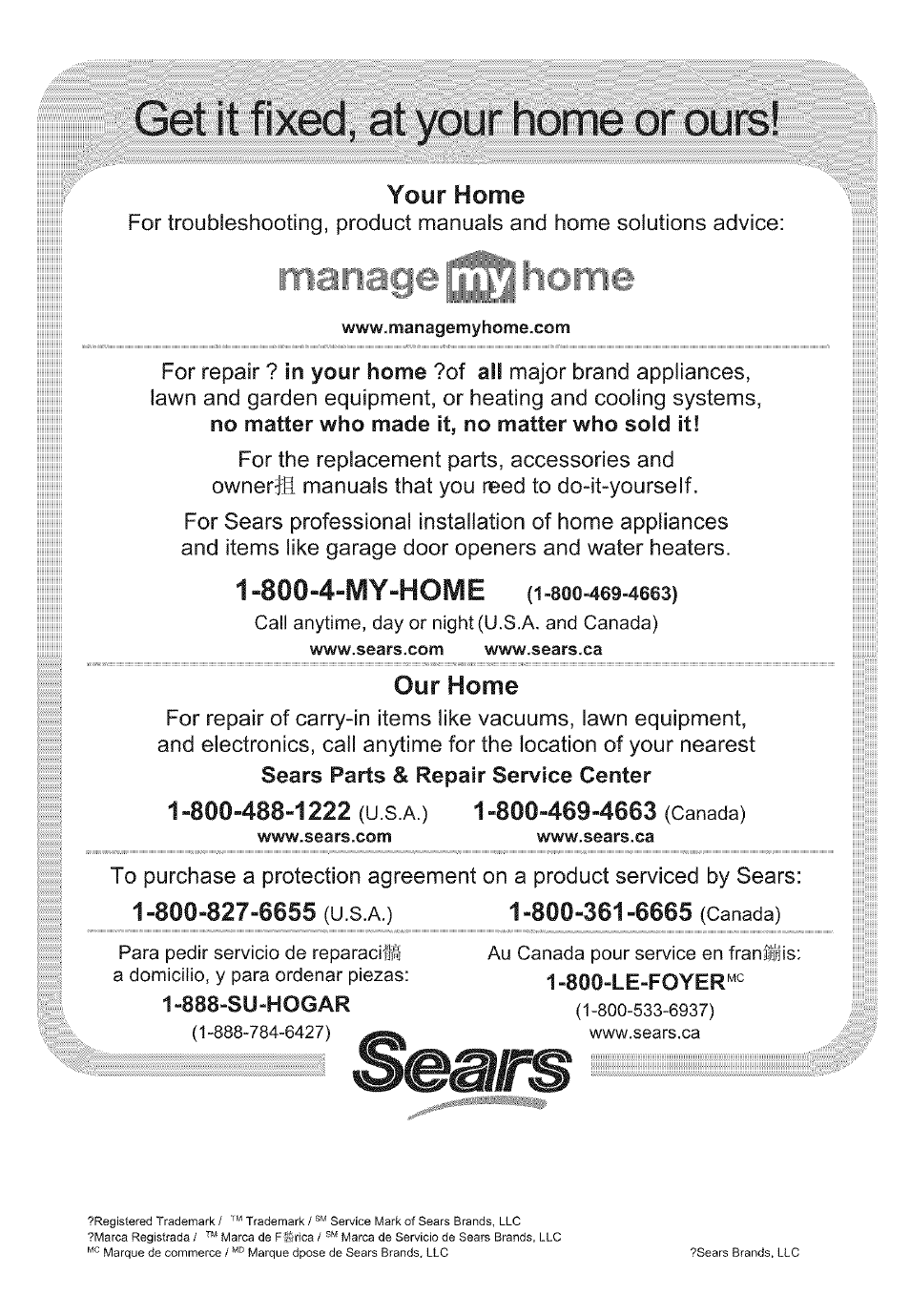 Get it fixed, at your home or ours, Your home, My-home (i | Home | Kenmore 19502 User Manual | Page 18 / 18