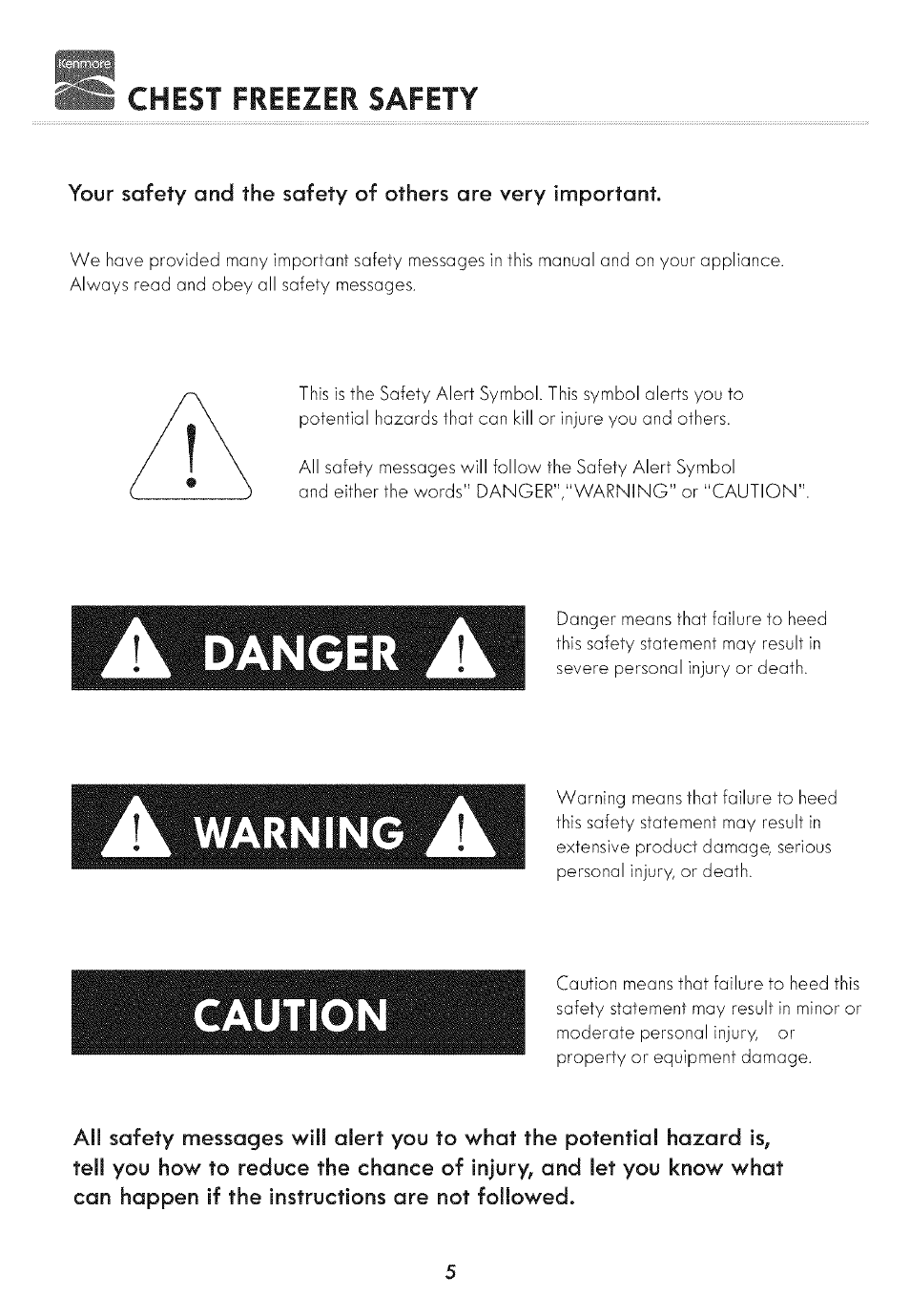 Danger, Warning, Caution | Kenmore 19502 User Manual | Page 6 / 18