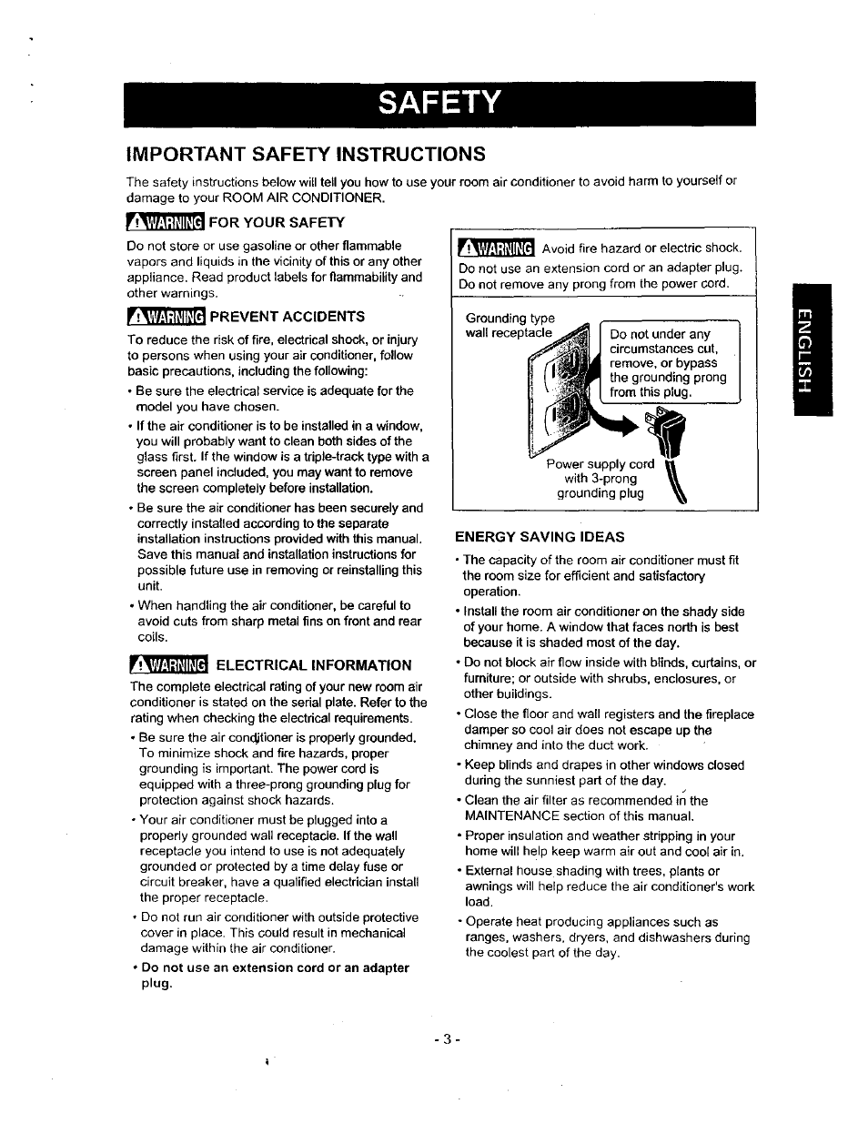 Safety, Important safety instructions, Warning | Warding | Kenmore 580.71056 User Manual | Page 3 / 25