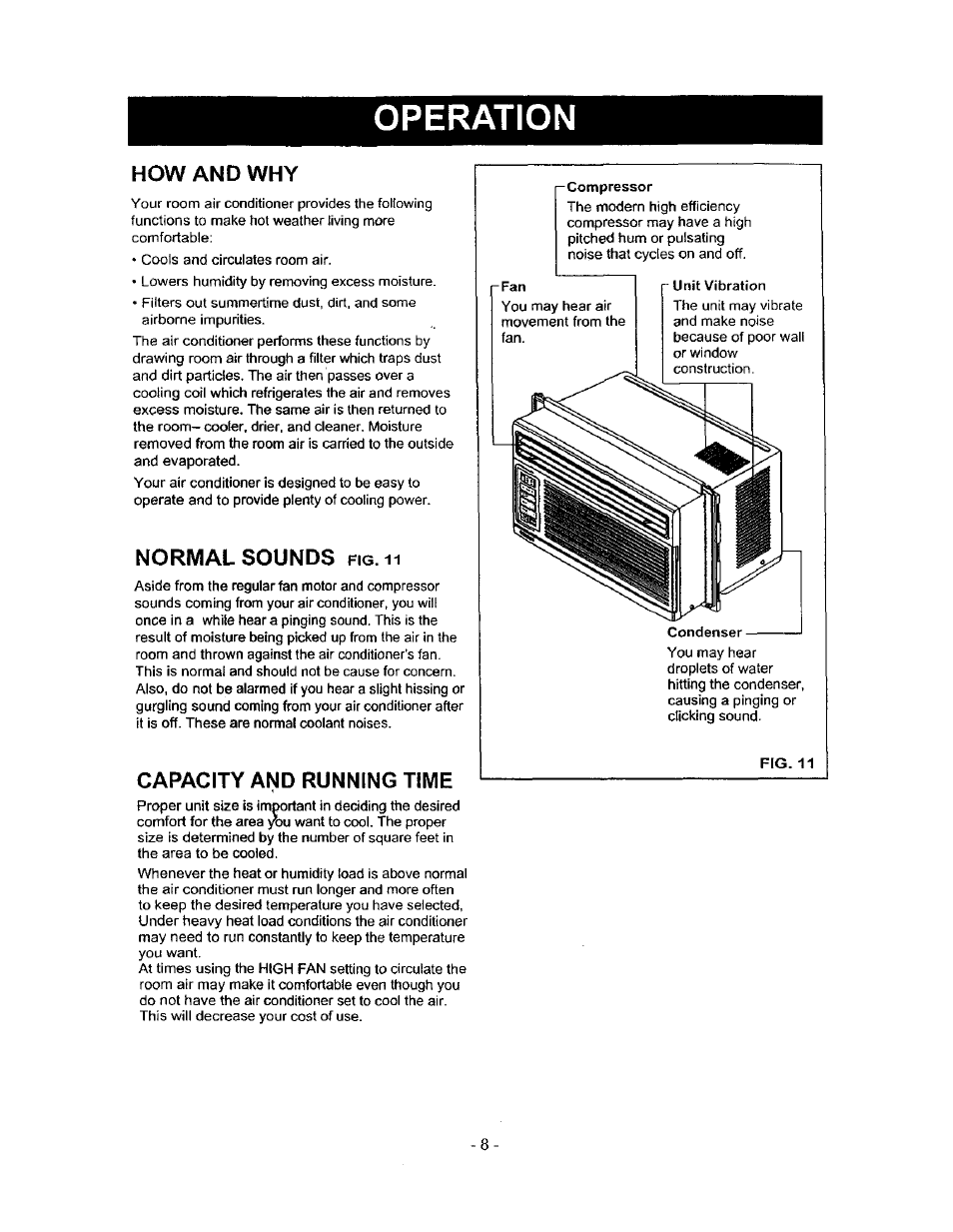 How and why, Normal sounds fig.h, Capacity and running time | Normal sounds, Operation | Kenmore 580.71056 User Manual | Page 8 / 25