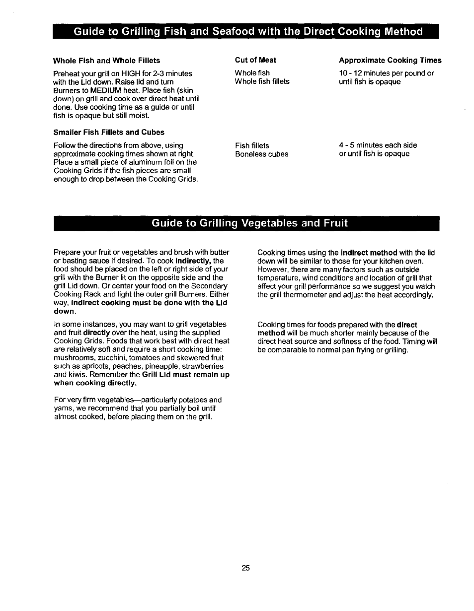 Guide to grilling vegetables and fruit | Kenmore ELITE 141.1668 User Manual | Page 25 / 38