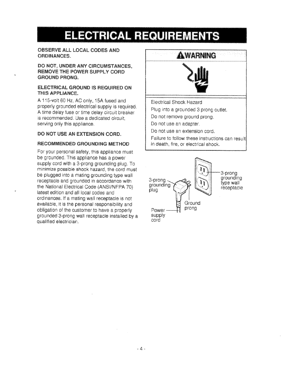 Electrical requirements | Kenmore 580.53650 User Manual | Page 4 / 13