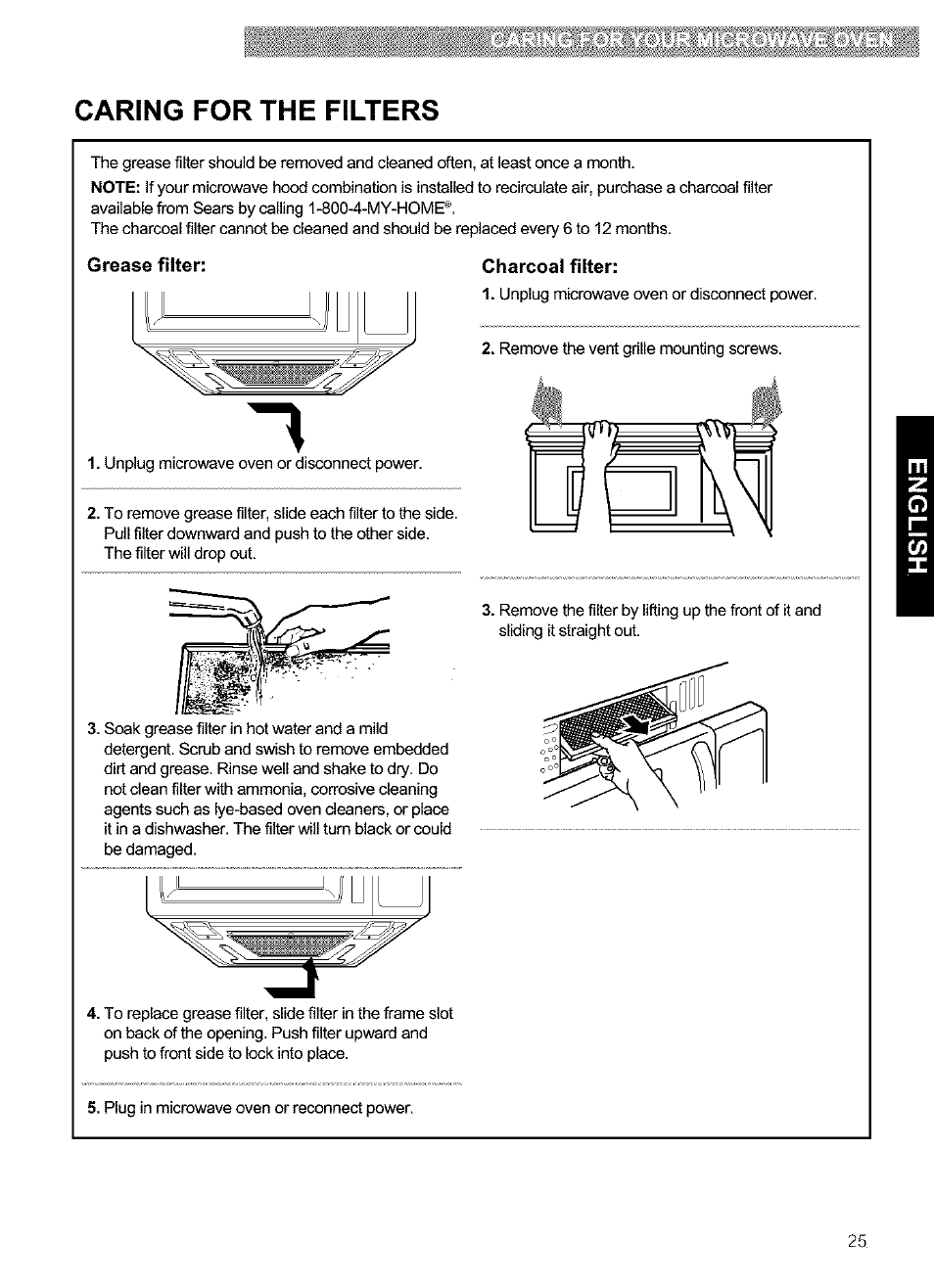 Caring for the filters | Kenmore 721.63654 User Manual | Page 25 / 66