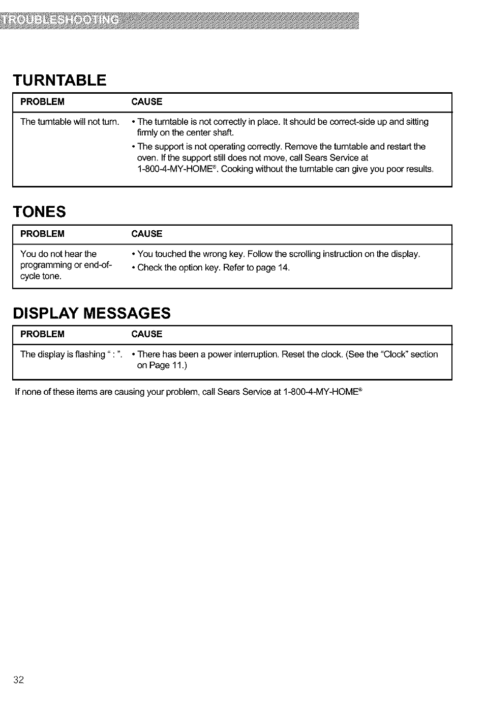 Turntable, Tones, Display messages | Kenmore 721.63654 User Manual | Page 32 / 66