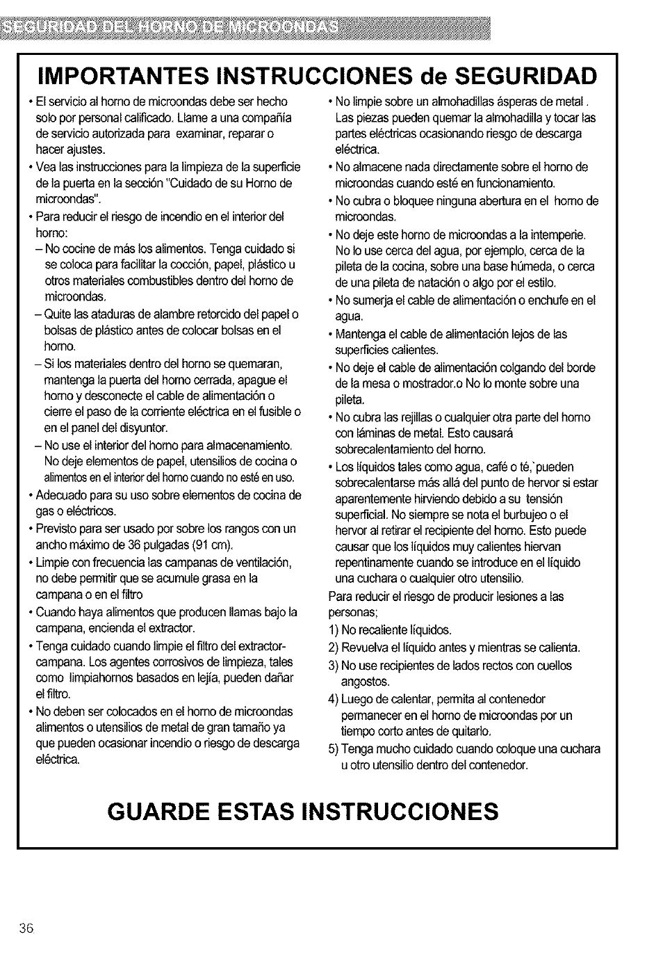 Importantes instrucciones de seguridad, Guarde estas instrucciones | Kenmore 721.63654 User Manual | Page 36 / 66