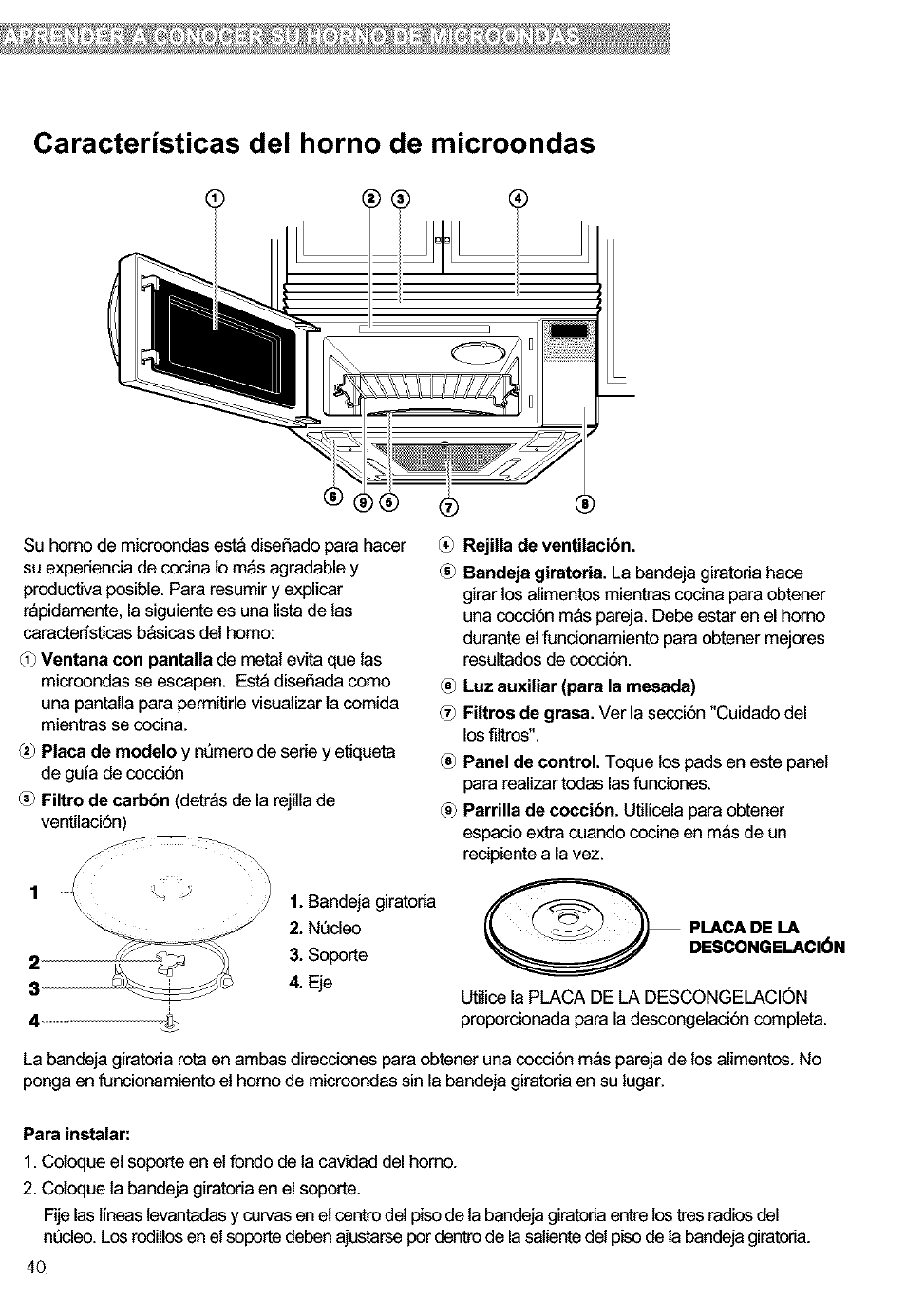 Características del horno de microondas | Kenmore 721.63654 User Manual | Page 40 / 66