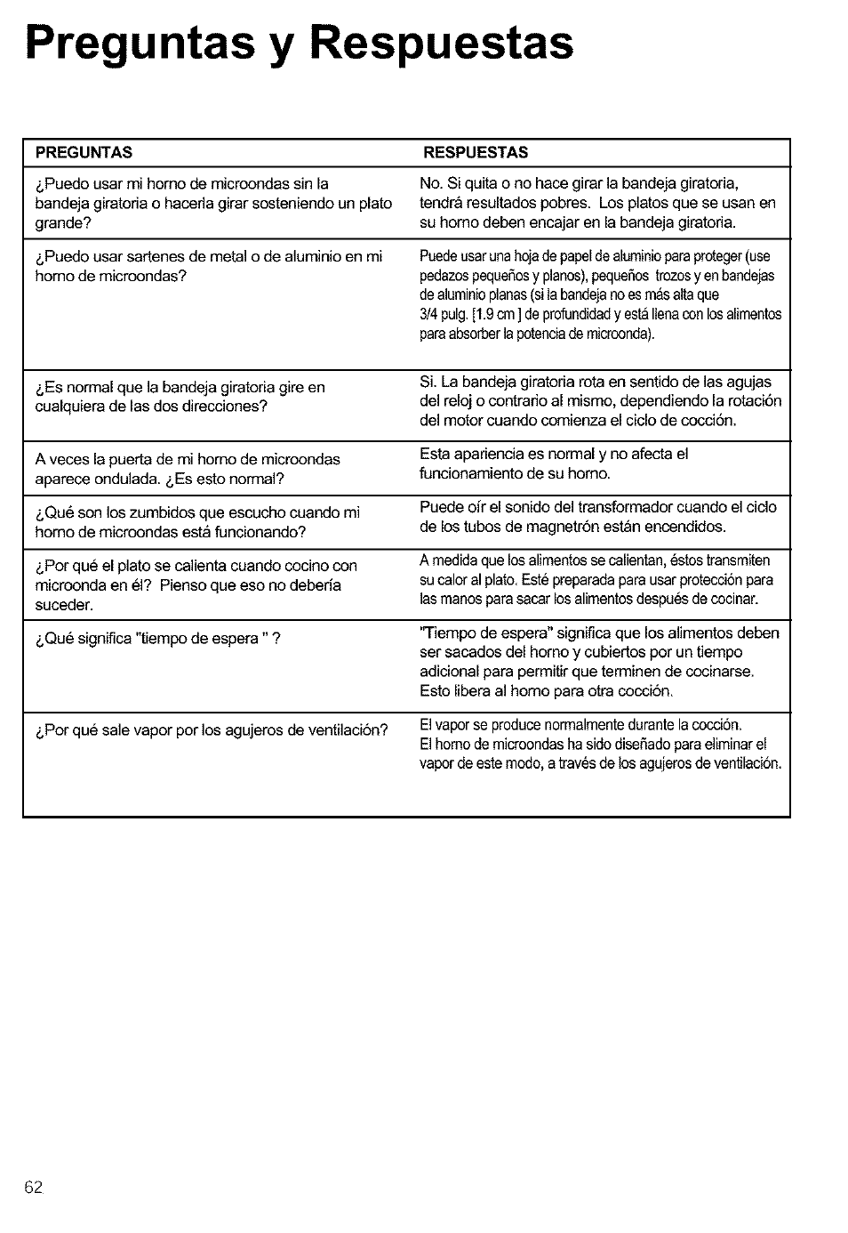 Preguntas у respuestas, Preguntas y respuestas | Kenmore 721.63654 User Manual | Page 62 / 66