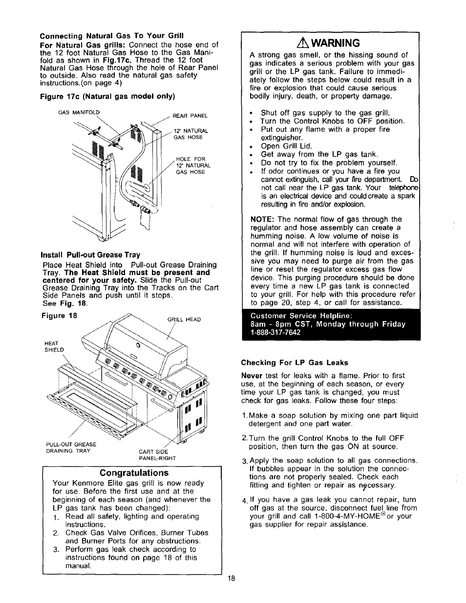 A warning, Checking for lp gas leaks, Warning | Kenmore 141 17690 User Manual | Page 18 / 38