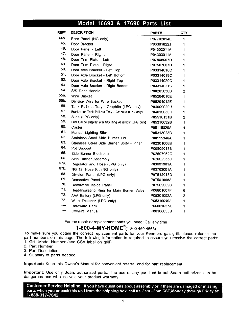 1 -800-4-my-home'®(1-800-469^663) | Kenmore 141 17690 User Manual | Page 9 / 38