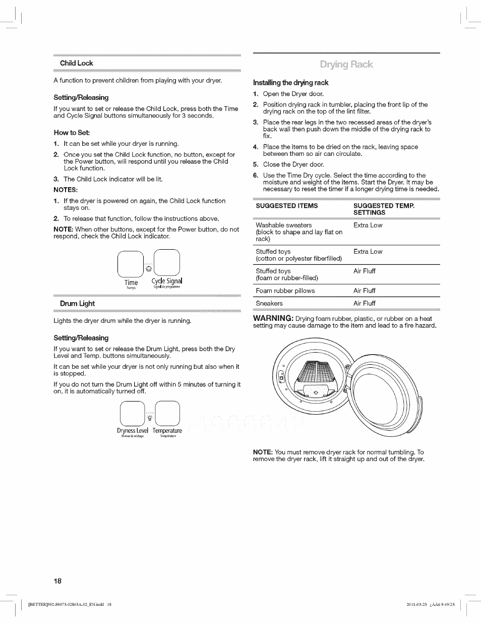 Drum light | Kenmore 8907 User Manual | Page 18 / 26
