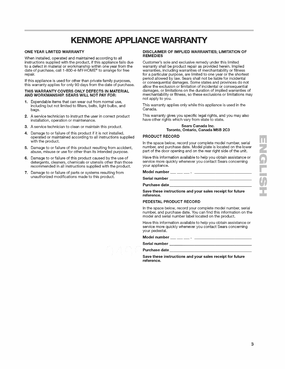 Keniviore appliance warranty, Kenmore appliance warranty | Kenmore 8907 User Manual | Page 3 / 26