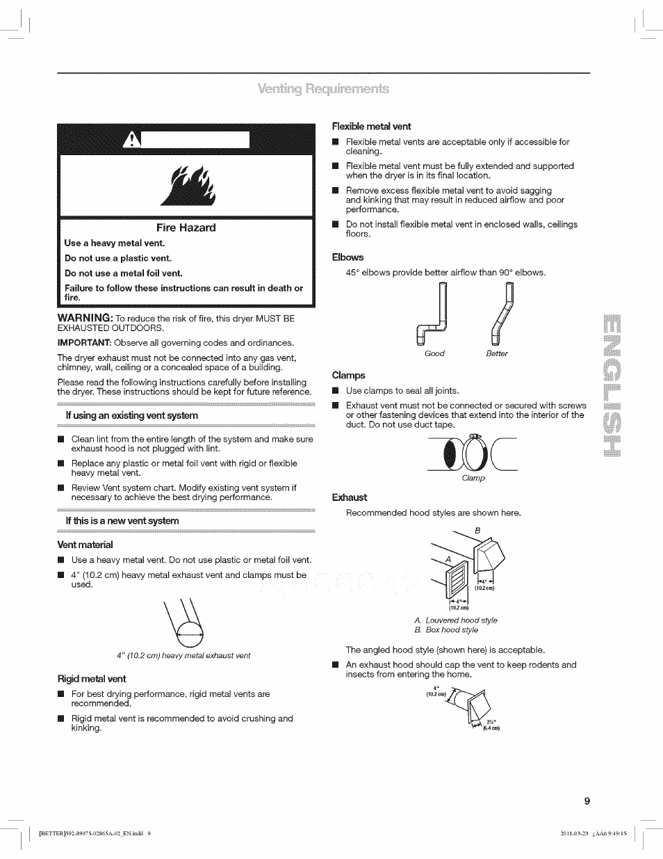 If using an existing vent system, If this is a new vent system, Vent material | Rigid metal vent, Flexible metal vent, Elbows, Exhaust | Kenmore 8907 User Manual | Page 9 / 26