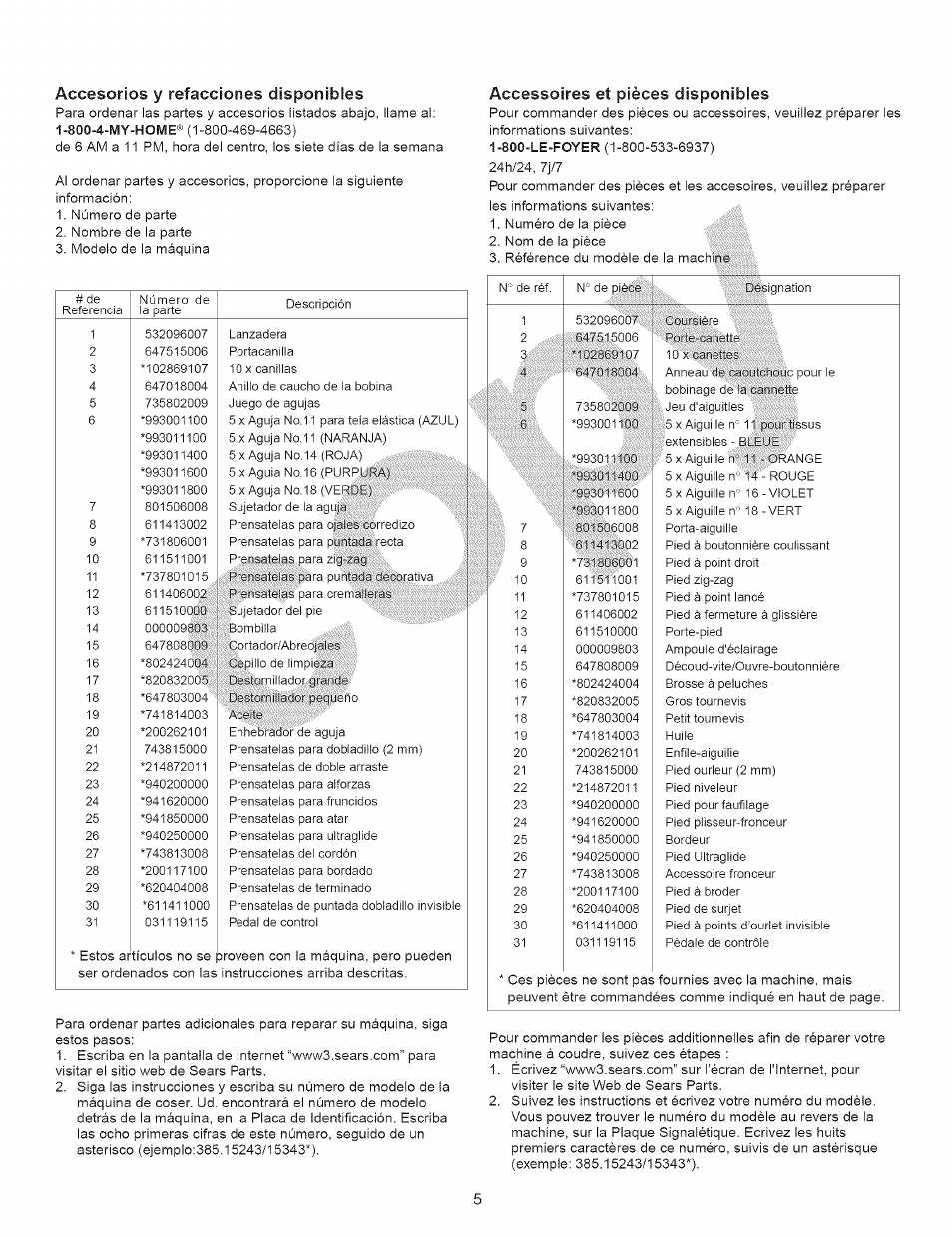 Accesorios y refacciones disponibles, Accessoires et pièces disponibles | Kenmore 15343 User Manual | Page 17 / 67