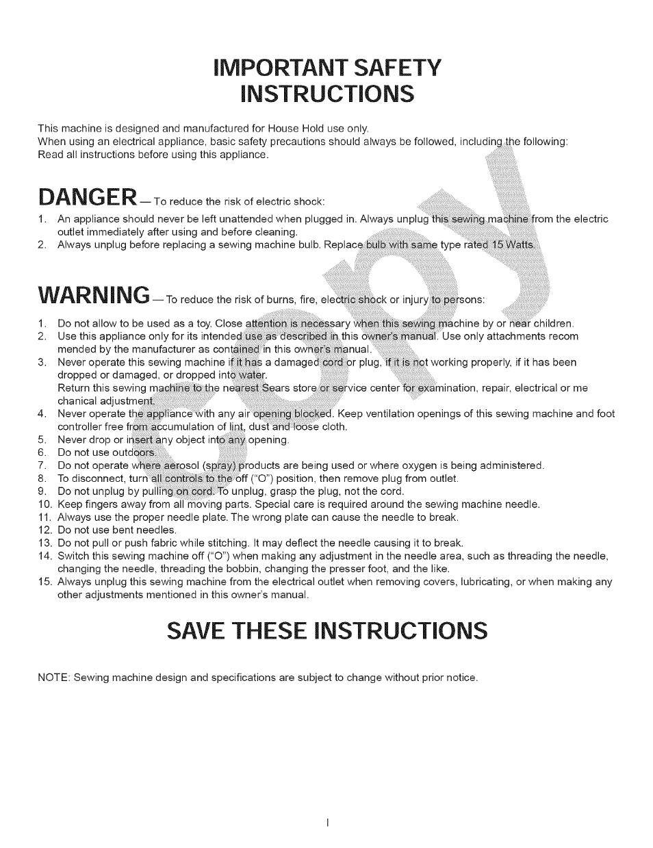 Important safety instructions, Save these instructions, Danger | Warning | Kenmore 15343 User Manual | Page 2 / 67