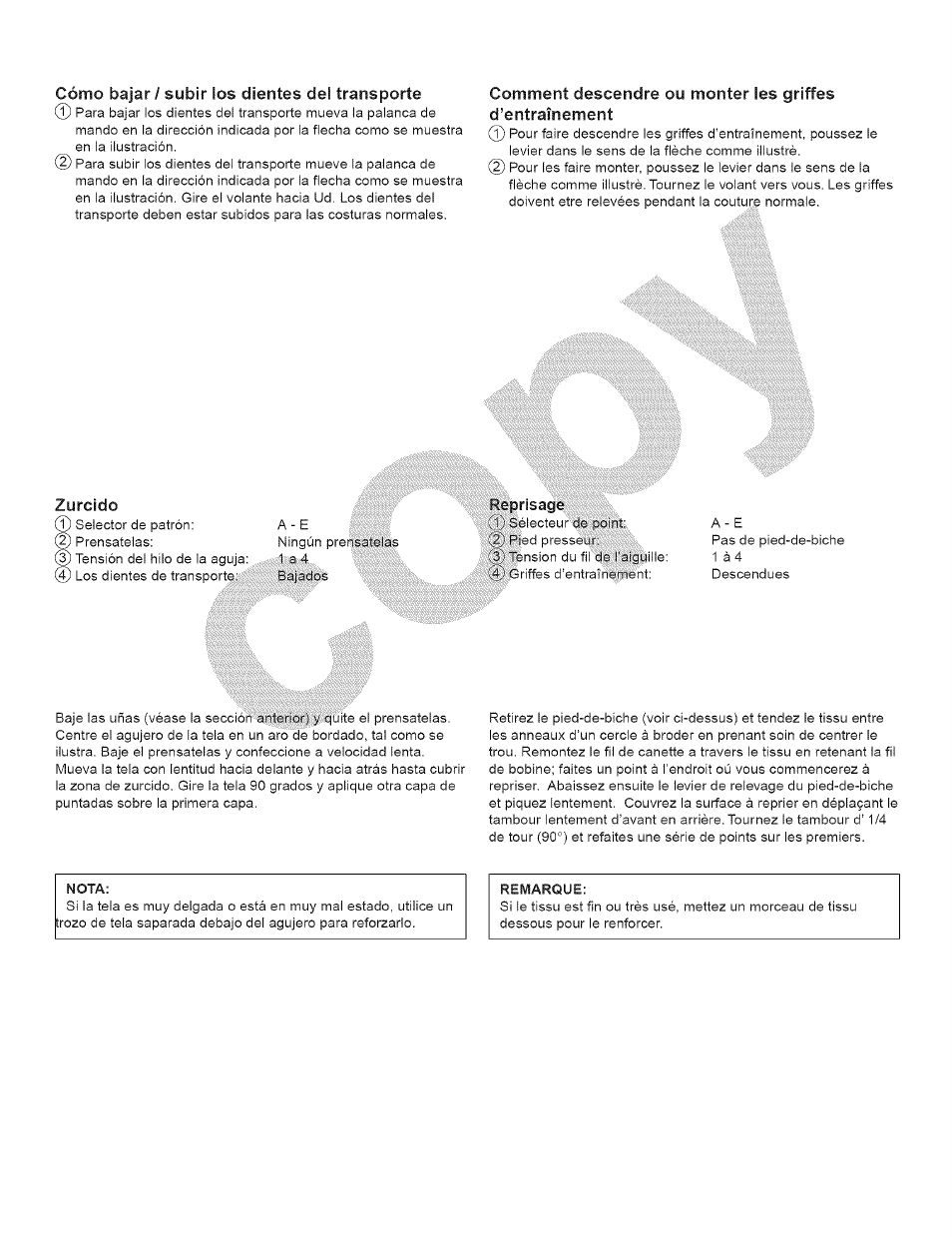 Cómo bajar l subir los dientes del transporte, Zurcido, Cómo bajar/subir los diéhtés del.transporté:.1 | Kenmore 15343 User Manual | Page 49 / 67