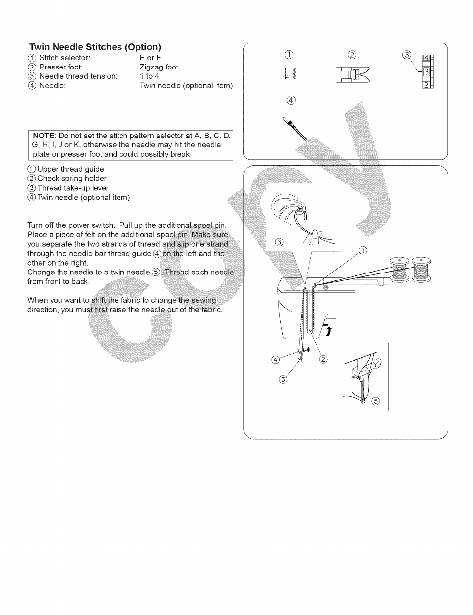 Twin needle stitches (option) | Kenmore 15343 User Manual | Page 52 / 67