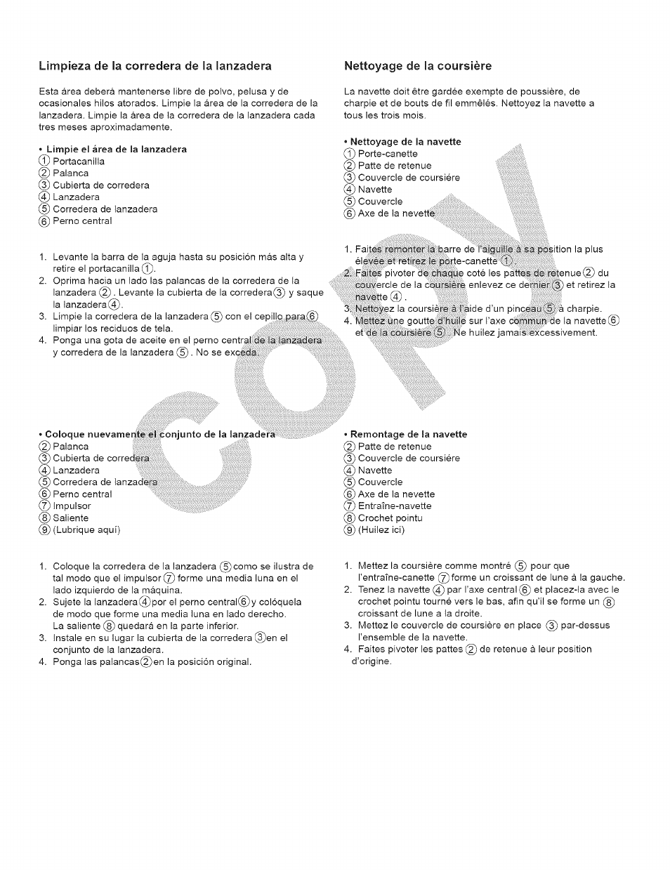 Limpieza de la corredera de la lanzadera | Kenmore 15343 User Manual | Page 61 / 67