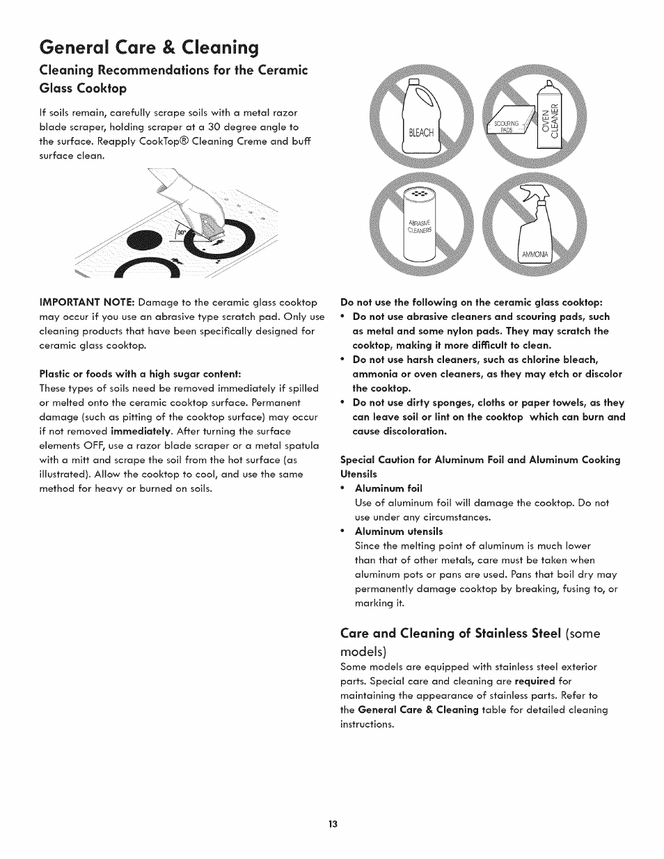 General care & cleaning, Care and cleaning of stainless steel | Kenmore 790.4422 User Manual | Page 13 / 16