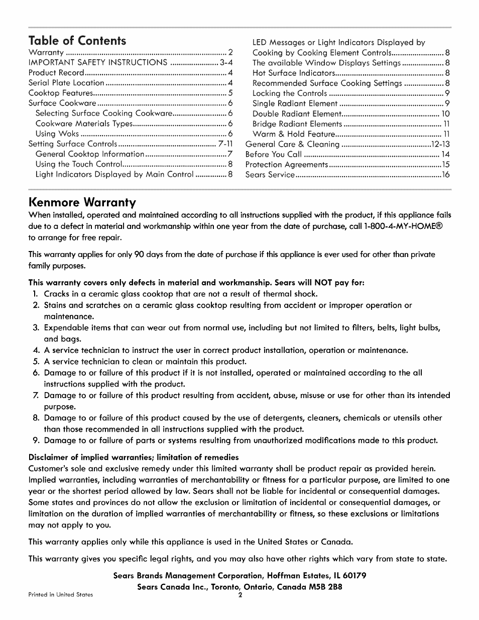 Kenmore 790.4422 User Manual | Page 2 / 16