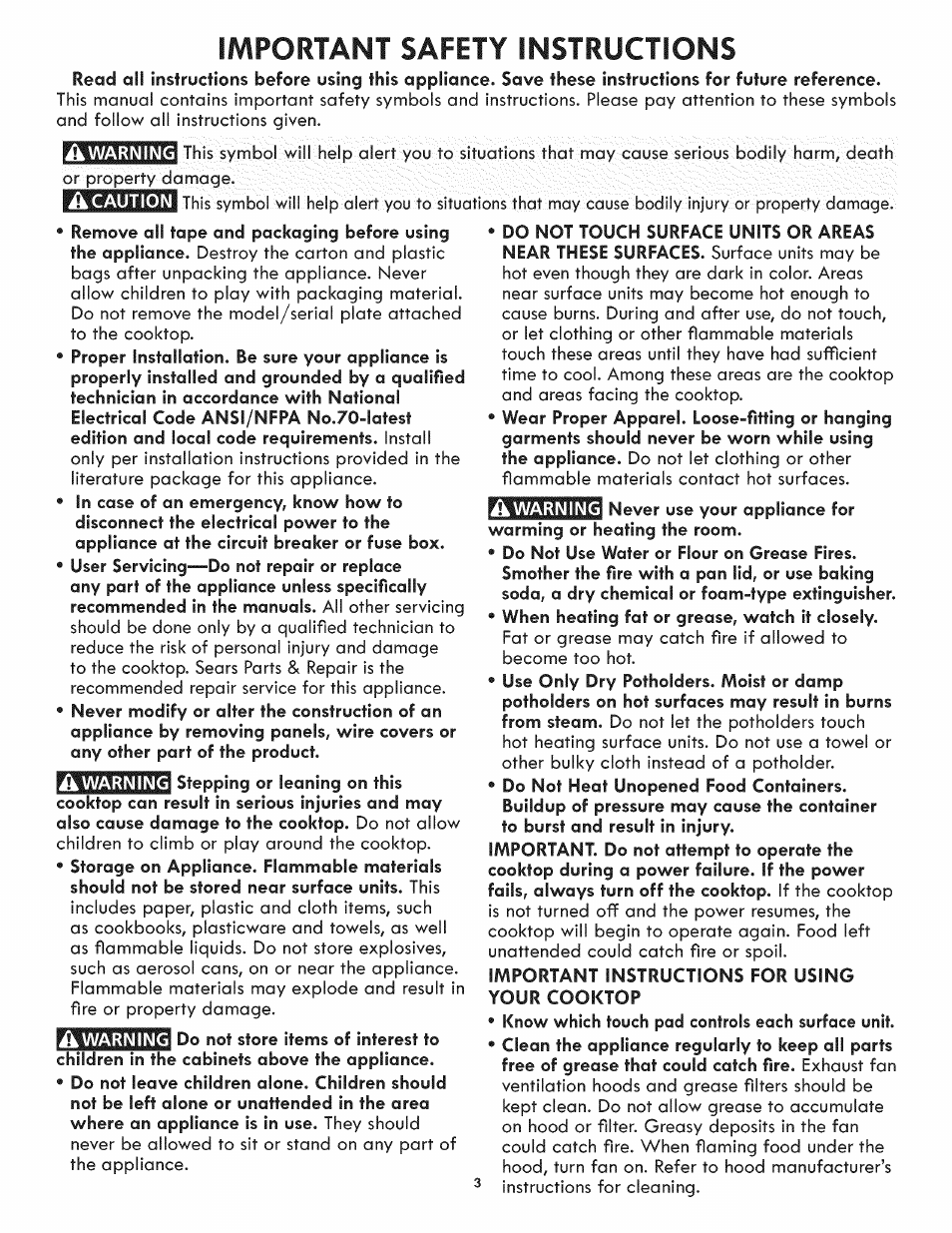 Important safety instructions | Kenmore 790.4422 User Manual | Page 3 / 16