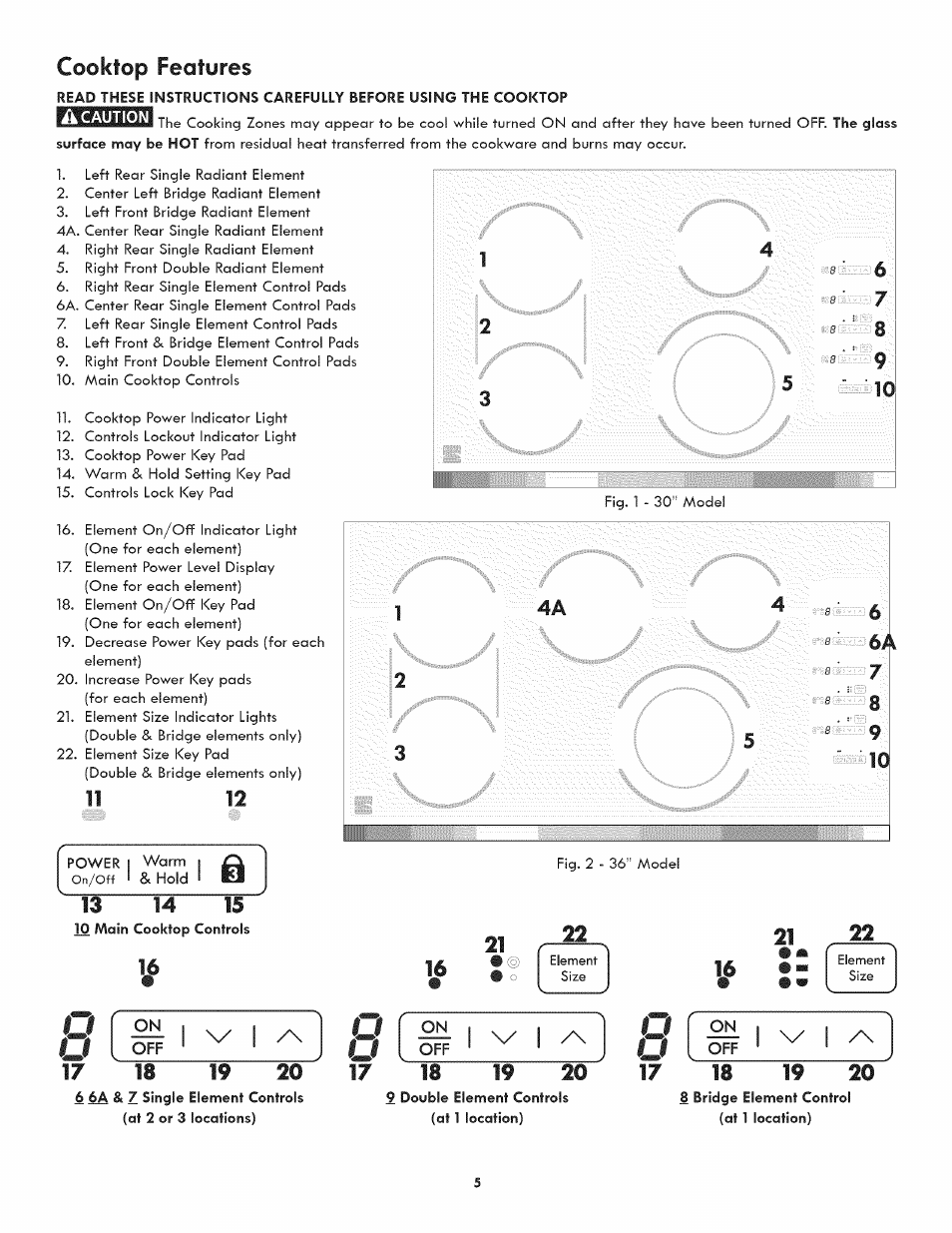 Cooktop features | Kenmore 790.4422 User Manual | Page 5 / 16