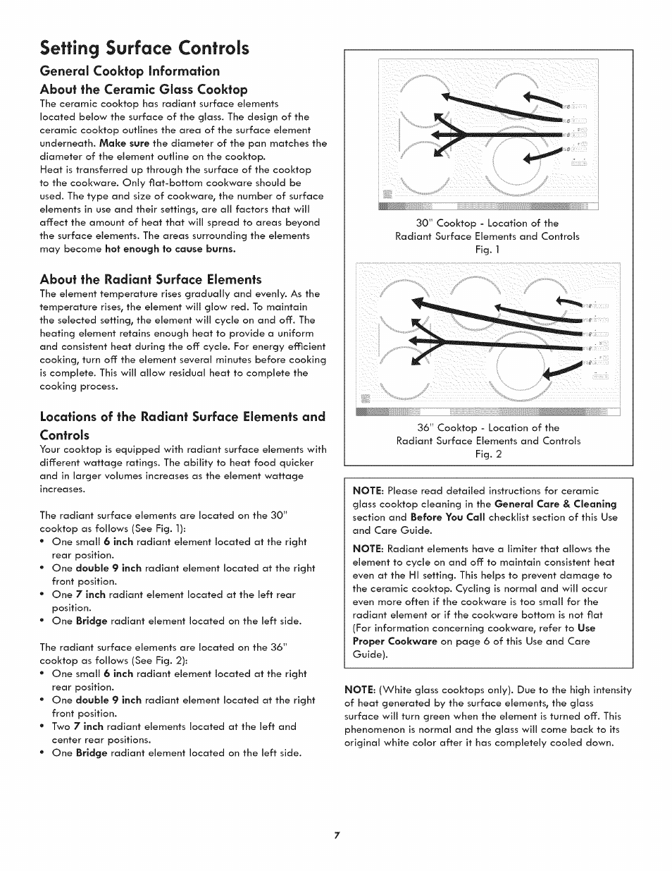 Setting surface controls, About the radiant surface elements | Kenmore 790.4422 User Manual | Page 7 / 16